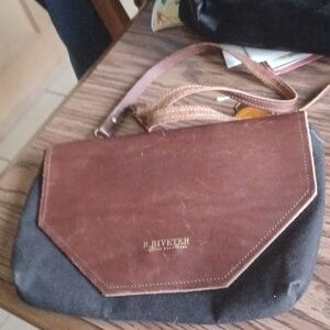 R. Riveter Black and Brown Bag, Cloth & Leather, 11x7, 2016, Handmade
